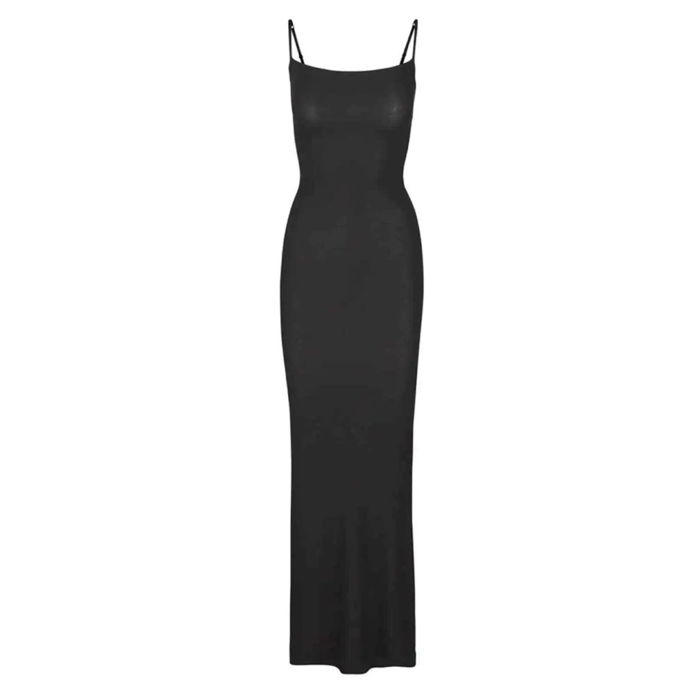Skims Onyx Black Ribbed Maxi Dress Loungewear Sleepwear NWT Super comfortable - Picture 3 of 4